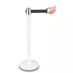 Słupek odgradzający Premium biały z czarną taśmą