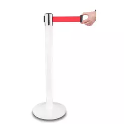 Słupek odgradzający Premium biały z czerwoną taśmą