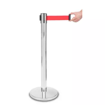 Słupek odgradzający Premium chrome z czerwoną taśmą