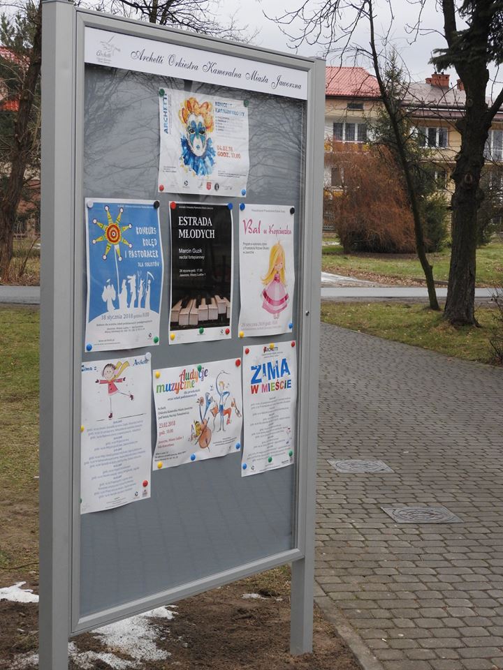 Srebrna, jednostronna, wolnostojąca gablota z szybą ze szkła hartowanego (4 mm), z drzwiami skrzydłowymi zamykanymi na zamek, zapewniająca ochronę treści przed niepożądanym dostępem.